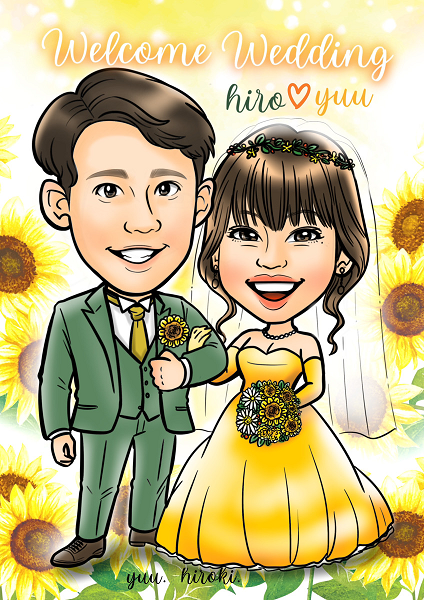 似顔絵師エースの結婚式ウェルカムボード用の作品