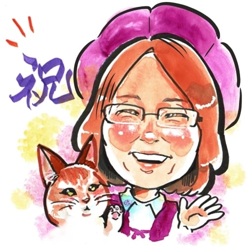 似顔絵師川上奈々の古希祝いの作品、母の日用のサンプル