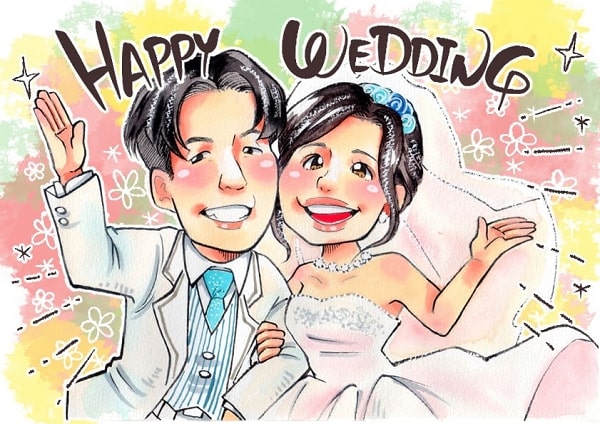 似顔絵レンズの結婚祝いの作品