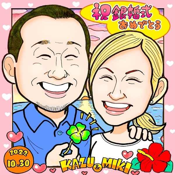 似顔絵師ワンちゃんの銀婚式祝いの作品