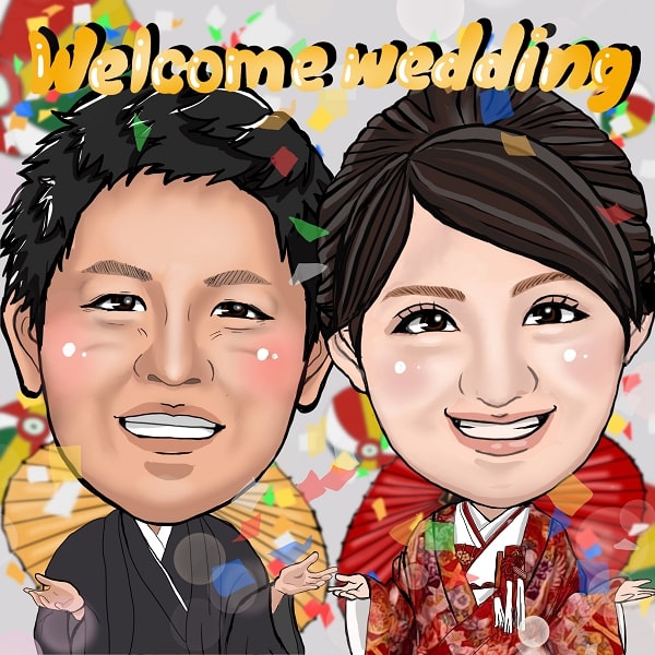 似顔絵師quince＋artkanaの結婚祝い・ウェルカムボード用の作品