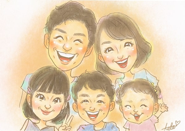 似顔絵師ててからの家族一同の作品