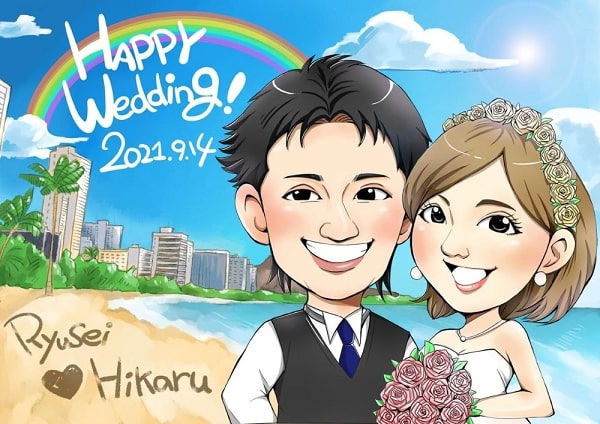 似顔絵師Nakaの結婚祝いの作品