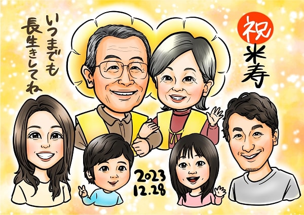 複数人の似顔絵を描いた似顔絵師エースの作品