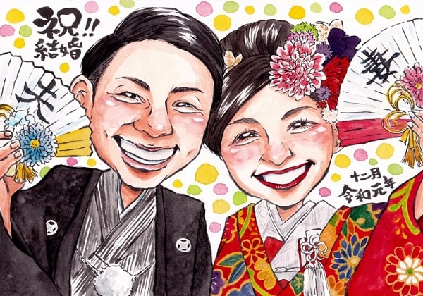 似顔絵師藤井ゆきの結婚祝いの画像