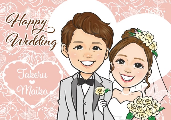 似顔絵師あいはらちえの結婚祝いの作品