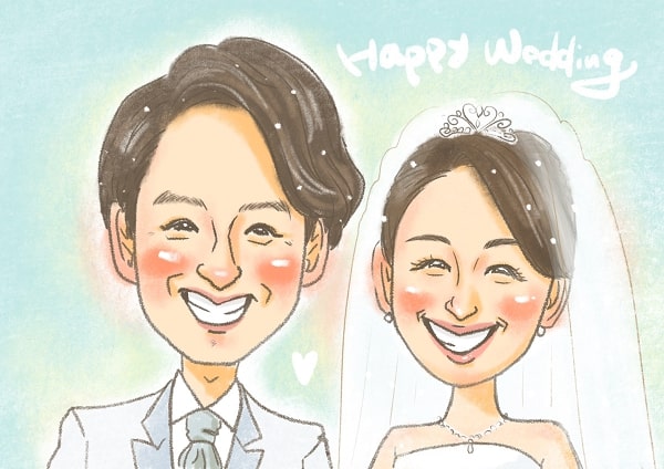 似顔絵師ててからの結婚祝いの作品