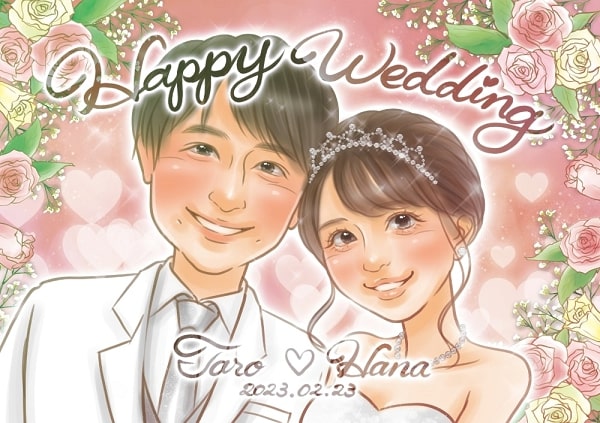 似顔絵師マルの結婚祝いの作品