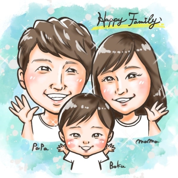 似顔絵師なおさんの家族の作品、結婚記念日1年目の参考に