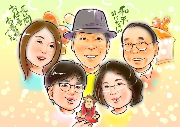 似顔絵師川上奈々の退職祝いの作品、お義父さんのお祝いに