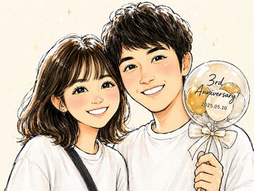 似顔絵師ルナの結婚記念日の作品、彼女の誕生日祝い用