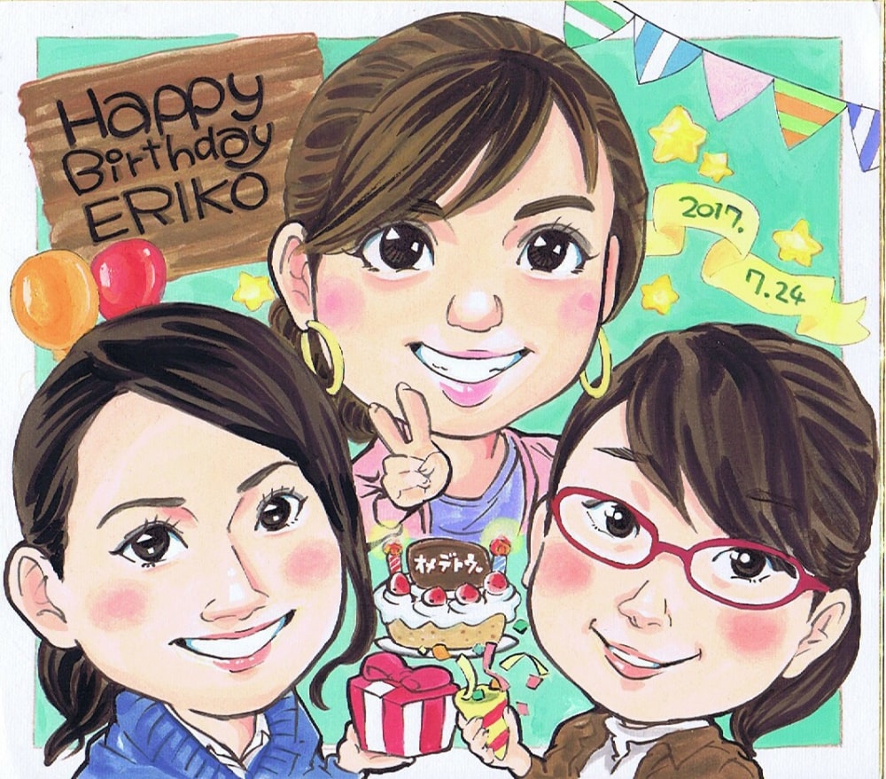 大学卒業祝いの栞の似顔絵