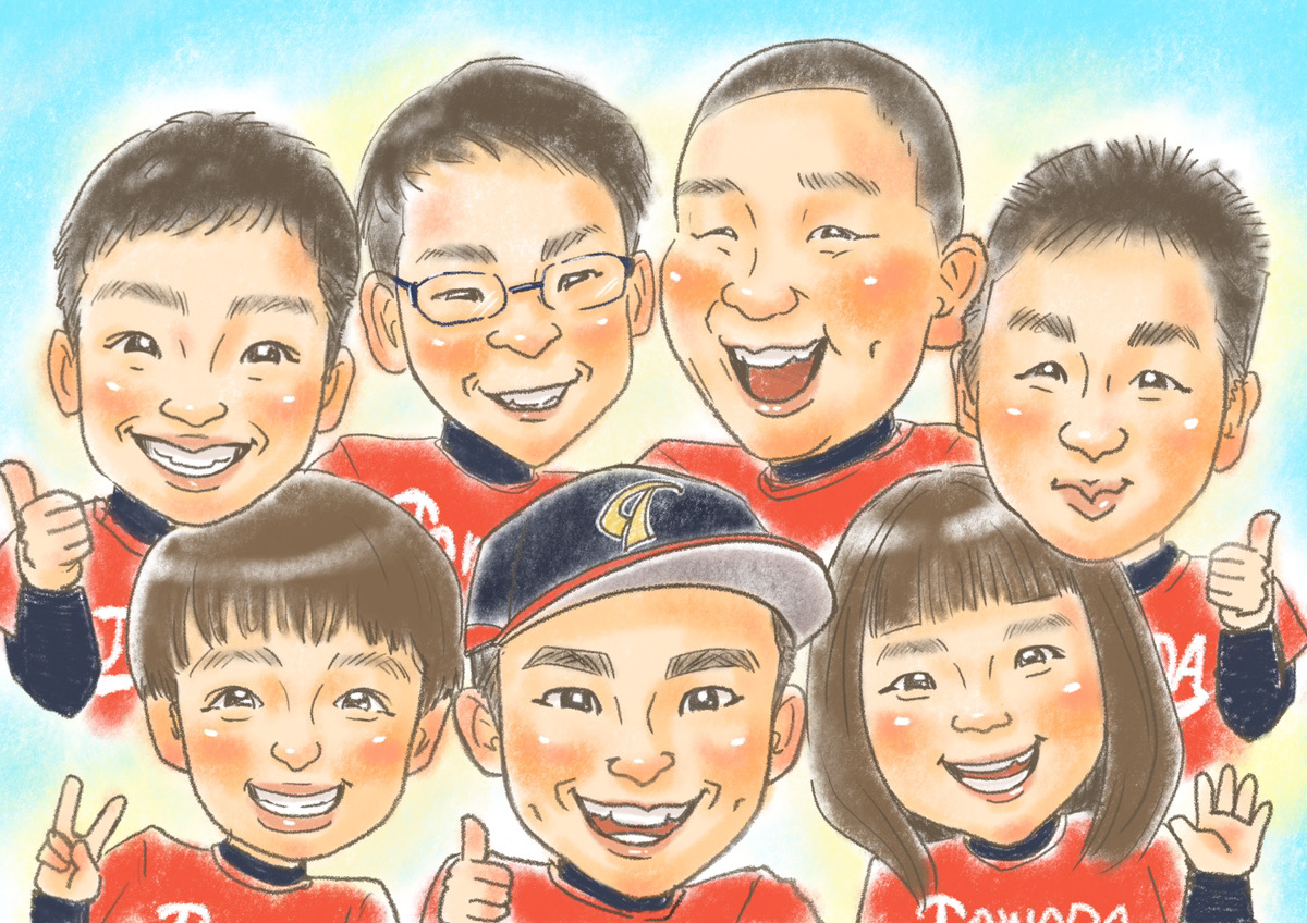 先生の寄せ書きにそえるててからの似顔絵